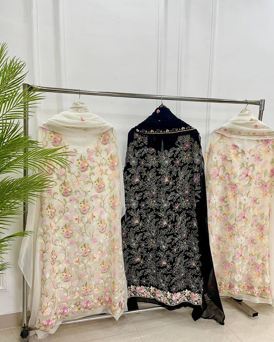 EXQUISITE PARSI GARA RESHAM PURE GEORGETTE