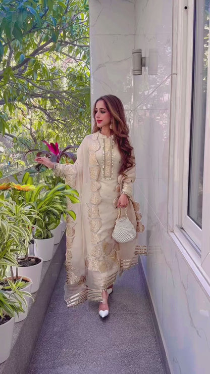 TISSUE BANARSI LEATHER APPLIQUE SUITE