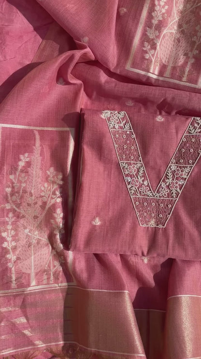 Banarsi Embroidered Khadi Chanderi