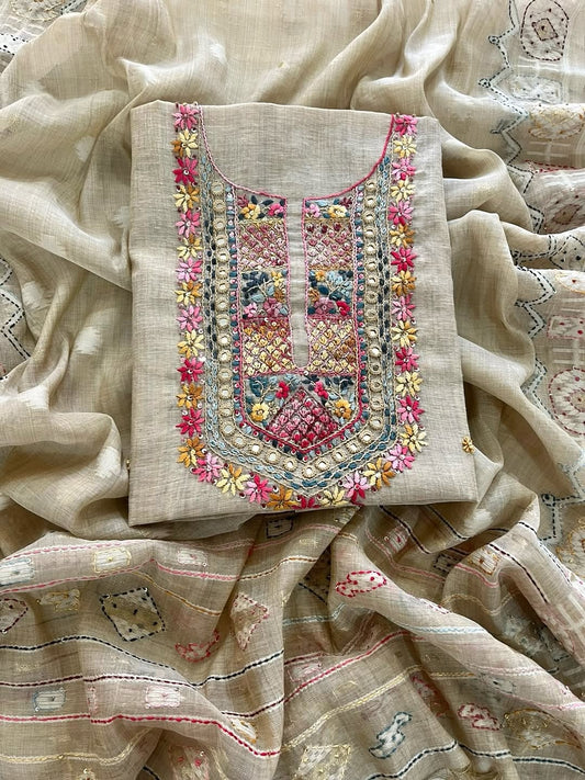 *Jamdani~ French Knot Handwork🩵🌸🌿🧡*