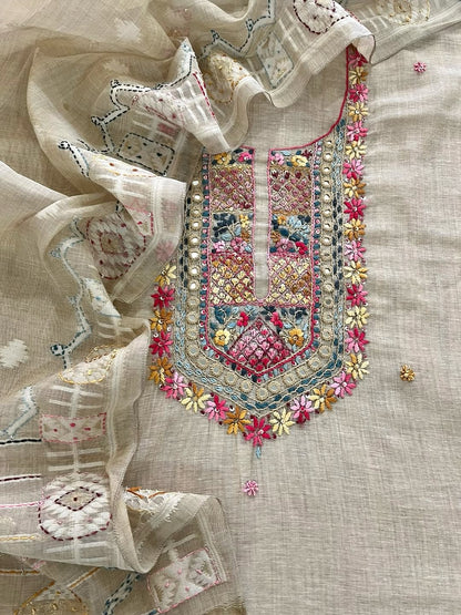 *Jamdani~ French Knot Handwork🩵🌸🌿🧡*